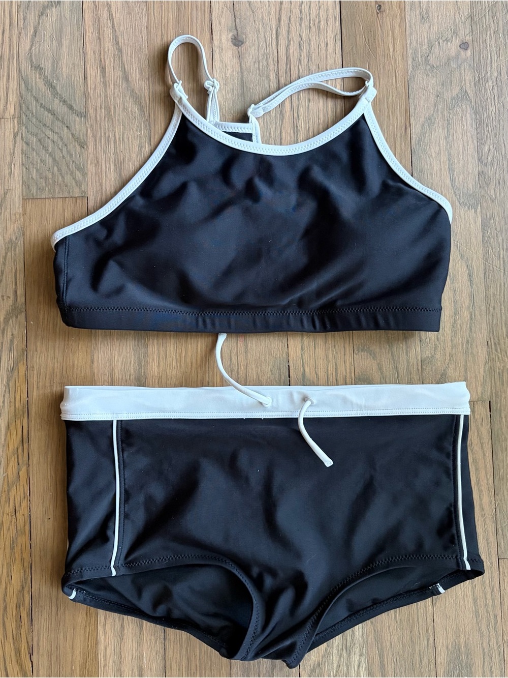 Athleta Girl Black & White High Neck Swim Top and Boyshort Set XL/14